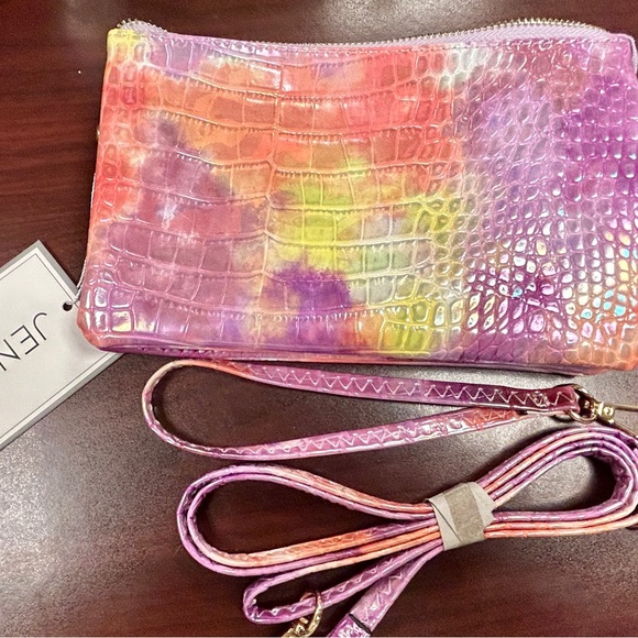 💐5/$25 Jen & Co Tie Dye Faux Alligator Crossbody Bag Wristlet NWT Rainbow Colors - Picture 2 of 14